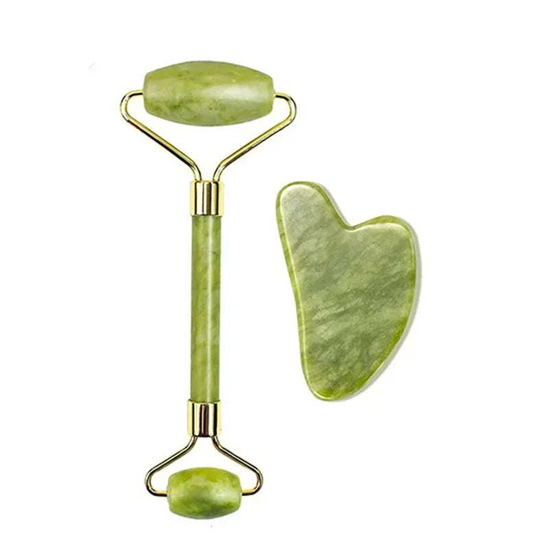Gua Sha Natural Jade Roller & Massage Tool Set – Facial & Body SPA Therapy