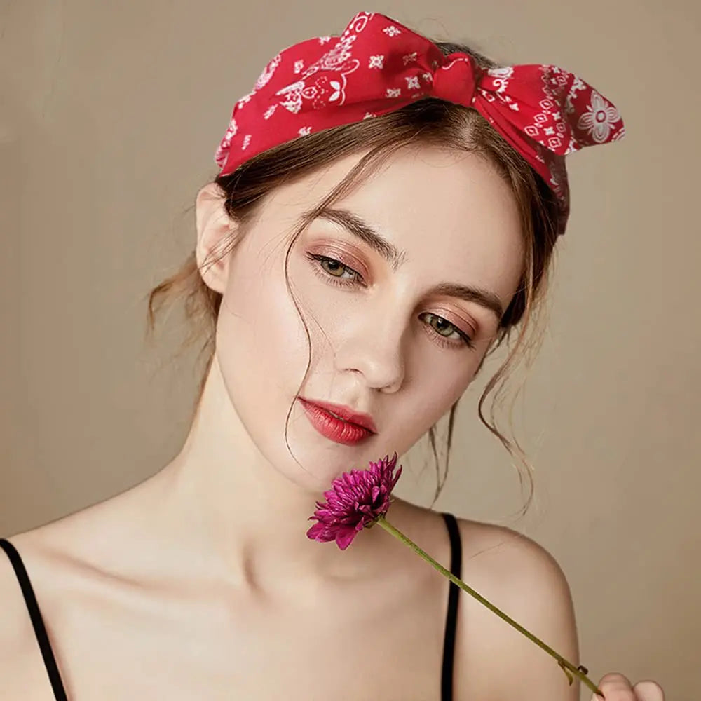 Paisley Knot Bandana Headband – Cute Rabbit Ear Hair Wrap for Women & Girls