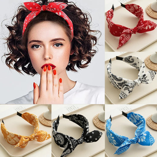 Paisley Knot Bandana Headband – Cute Rabbit Ear Hair Wrap for Women & Girls