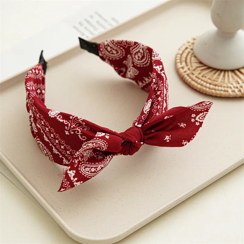 Paisley Knot Bandana Headband – Cute Rabbit Ear Hair Wrap for Women & Girls